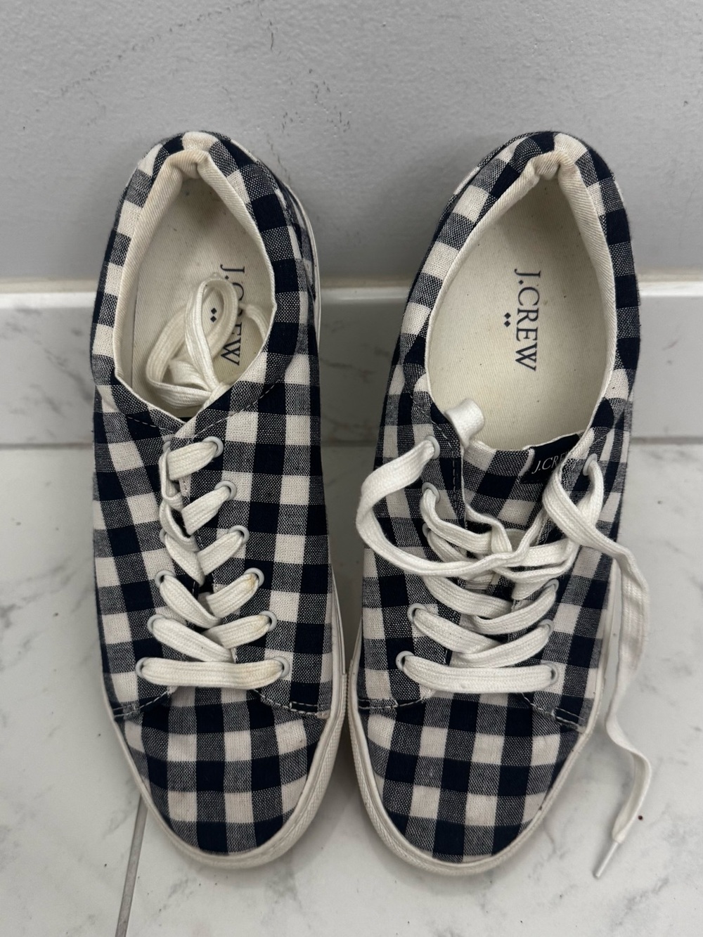 J. Crew Blue & White Gingham Canvas Sneakers